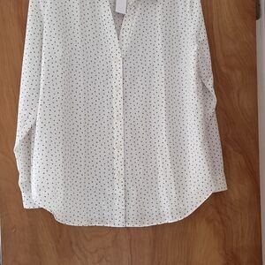 Ann Taylor Ivory Blouse with Black Dots